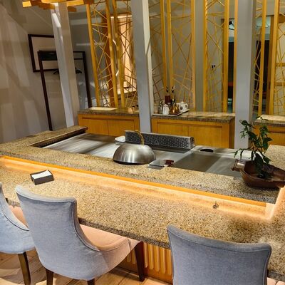 Εμπορικό τραπέζι ψησίματος Teppanyaki με ατσάλι κράματος ποιότητας τροφίμων και ηλεκτρική θέρμανση / φυσικό αέριο σε 1200 * 850 * 800mm Μέγεθος